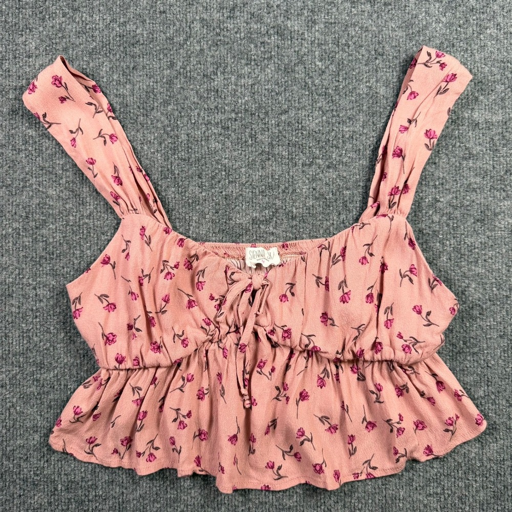 Sienna Sky Crop Top Medium Pink Floral Tie Front Peplum CSET1076-VR